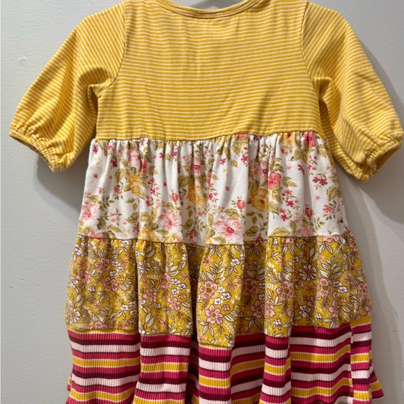 Bonnie Jean Floral Striped Yellow Kids Dress, Toddler Size 3T - Picture 2 of 3